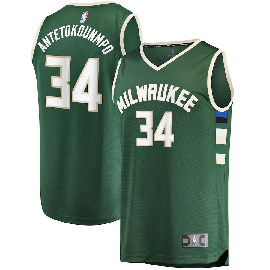Men Milwaukee Bucks #34 Giannis Antetokounmpo Fanatics Branded Hunter Green Fast Break Replica Player NBA Jersey->milwaukee bucks->NBA Jersey